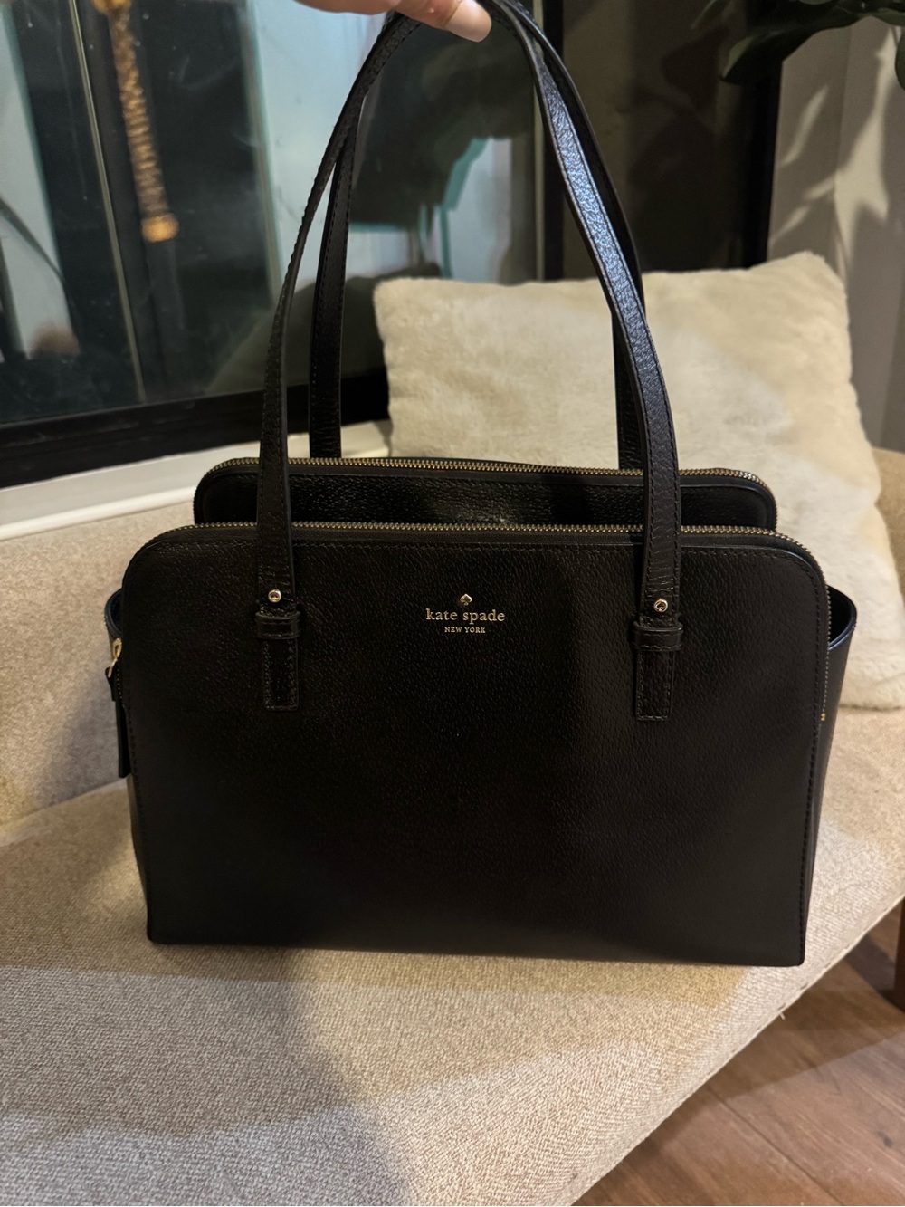 Kate Spade Lydia Black Double-Zip Leather Satchel